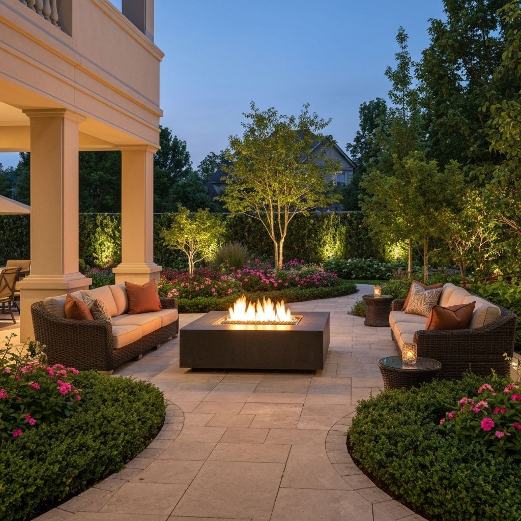 Elegant patio with fire pit
